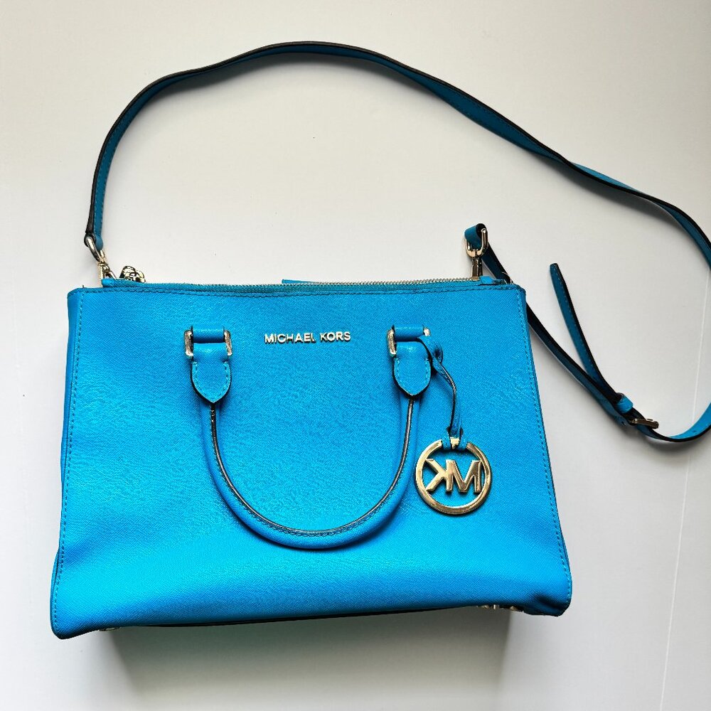 Michael Kors Blue Saffiano Leather Crossbody Handbag